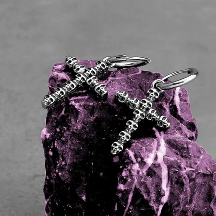 Aros Rock Cruz De Calaveras, Acero Inoxidable, Unisex 2