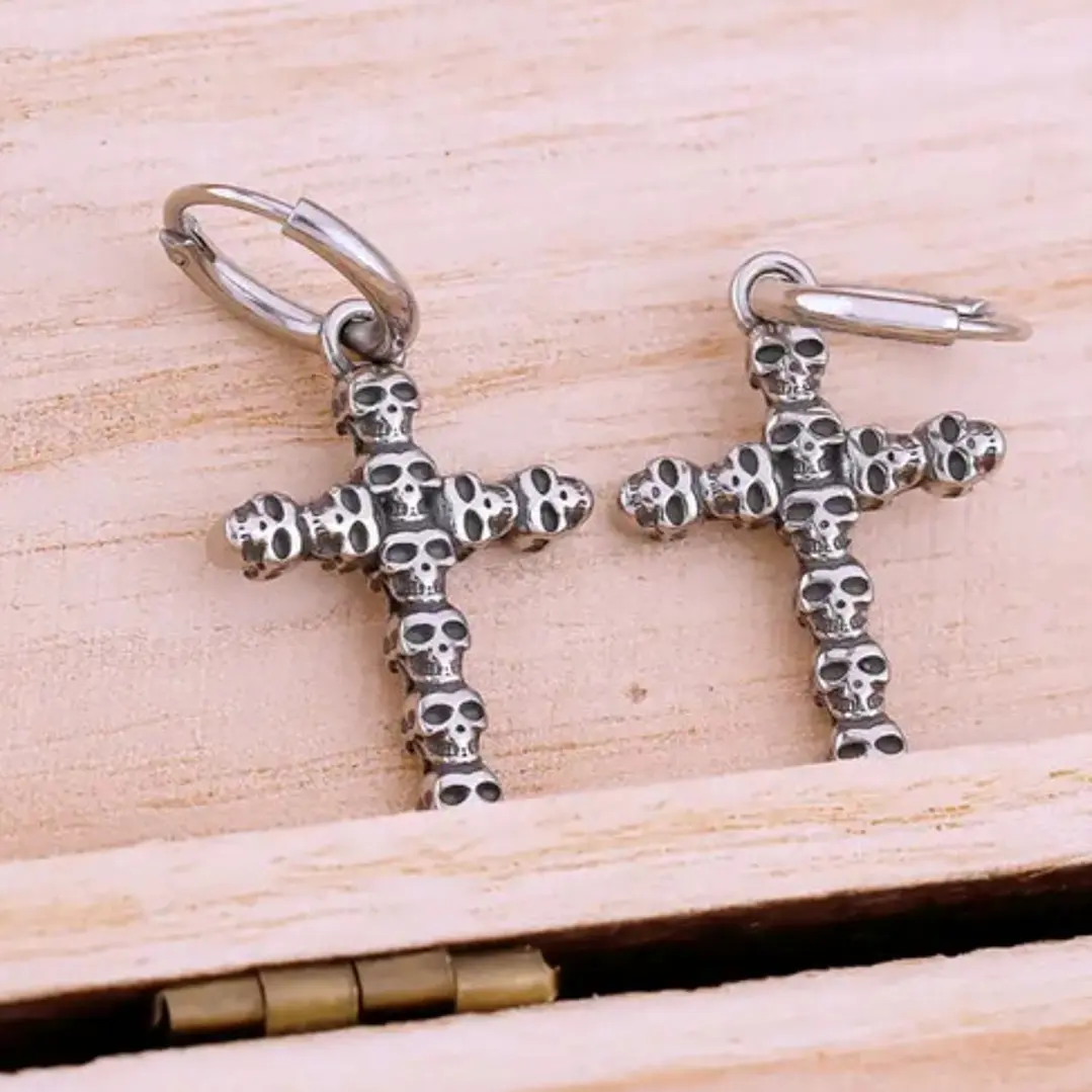 Aros Rock Cruz De Calaveras, Acero Inoxidable, Unisex 4