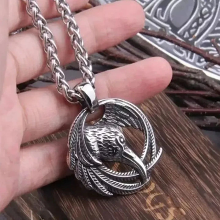 Collar Vikingo Cuervo, Acero Inoxidable, Unisex 2