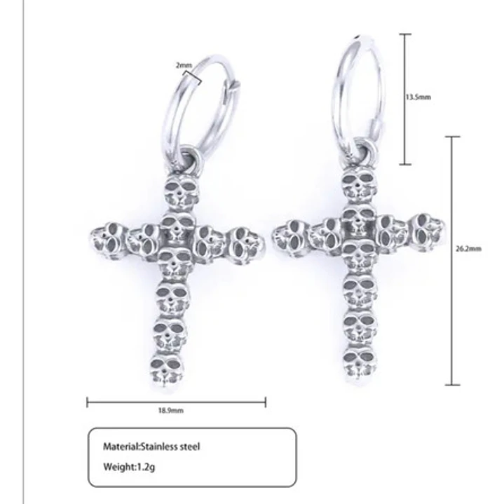 Aros Rock Cruz De Calaveras, Acero Inoxidable, Unisex 6
