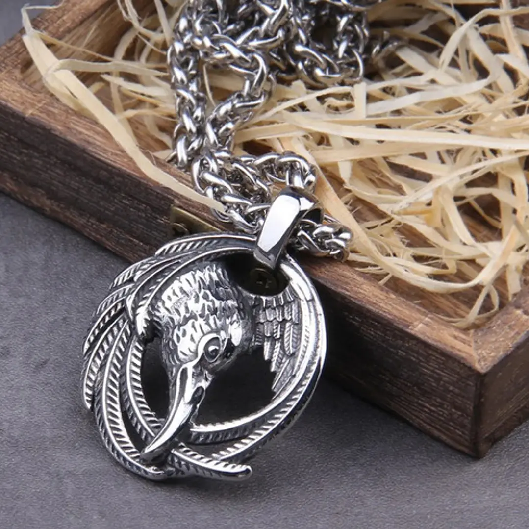 Collar Vikingo Cuervo, Acero Inoxidable, Unisex 3