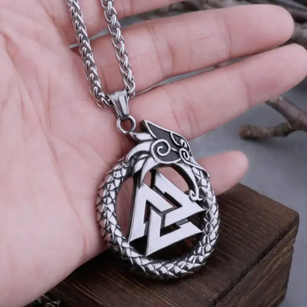 Collar Vikingo Valknut-dragón Nórdico, Acero Inoxidable 3