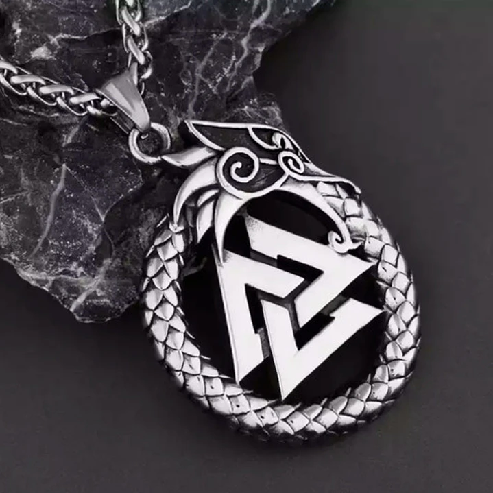 Collar Vikingo Valknut-dragón Nórdico, Acero Inoxidable 5