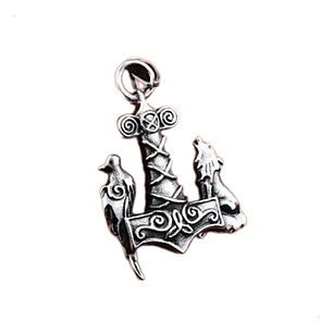 Collar Vikingo Martillo Thor Lobo Y Cuervo, Acero Inoxidable