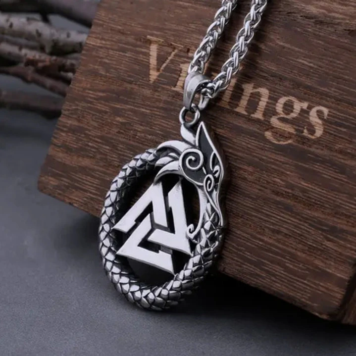 Collar Vikingo Valknut-dragón Nórdico, Acero Inoxidable 6