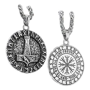 Collar Vikingo Mjölnir Y Aegishjalmur, Acero Inox., Hombre