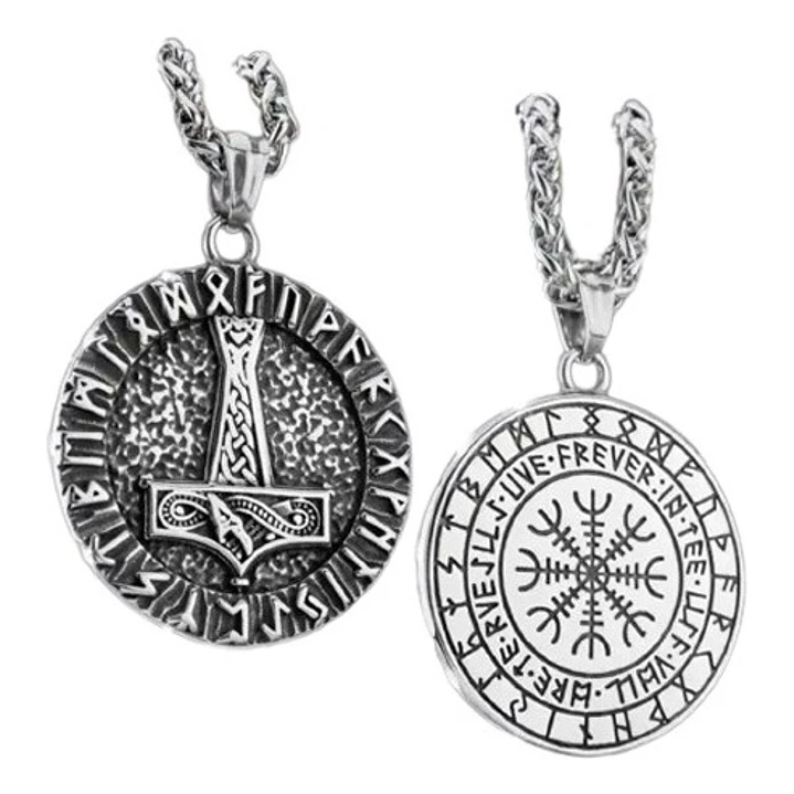 Collar Vikingo Mjölnir Y Aegishjalmur, Acero Inox., Hombre 1