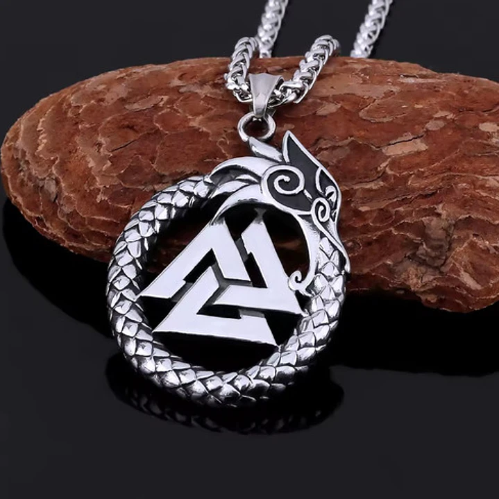 Collar Vikingo Valknut-dragón Nórdico, Acero Inoxidable 7