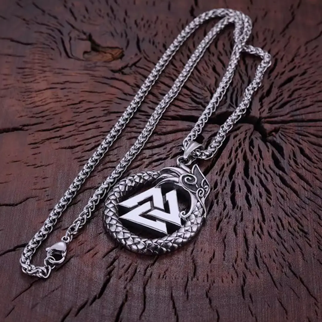 Collar Vikingo Valknut-dragón Nórdico, Acero Inoxidable 8