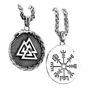Collar Vikingo Vegvísir-valknut, Acero Inoxidable