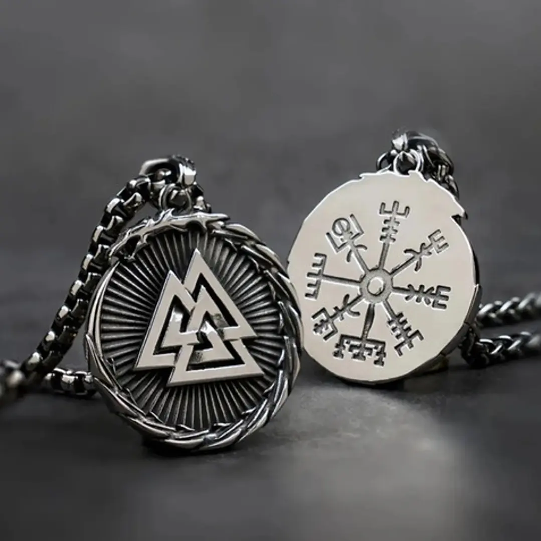 Collar Vikingo Vegvísir-valknut, Acero Inoxidable 5