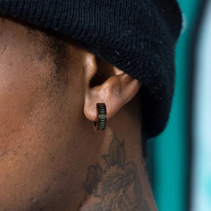 Aros Vikingos Runas, Oreja Con Perforación, Acero Inoxidable 2
