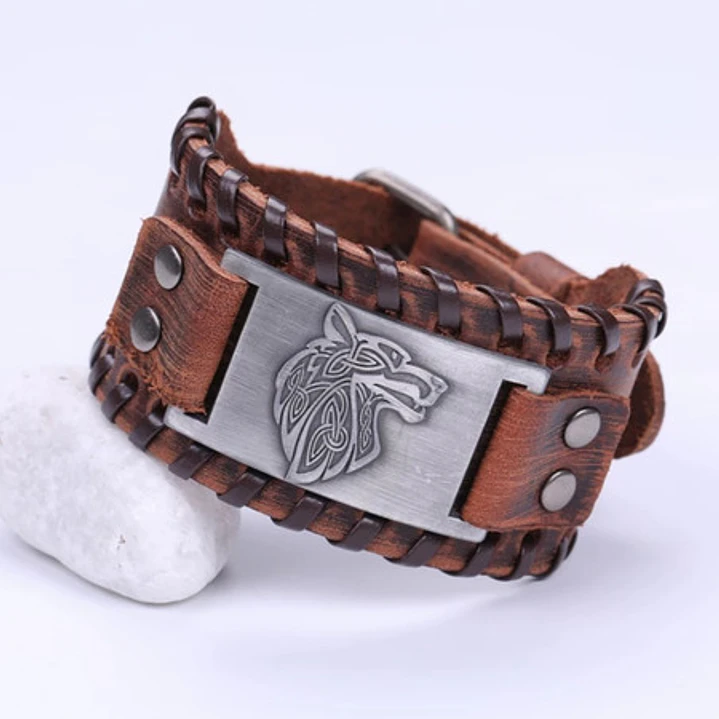Pulsera Vikinga Fenrir, Cuero Vegano Negro O Café 7
