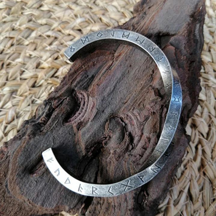 Brazalete Vikingo Runas Nórdicas, Acero Inoxidable Torcido 5
