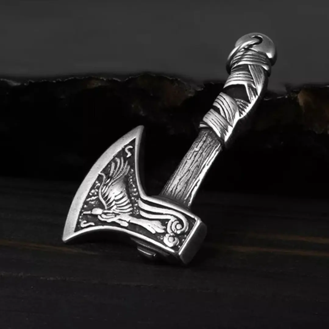 Collar Vikingo Hacha-fenrir, Tamaño Pequeño, Acero Inox. 4