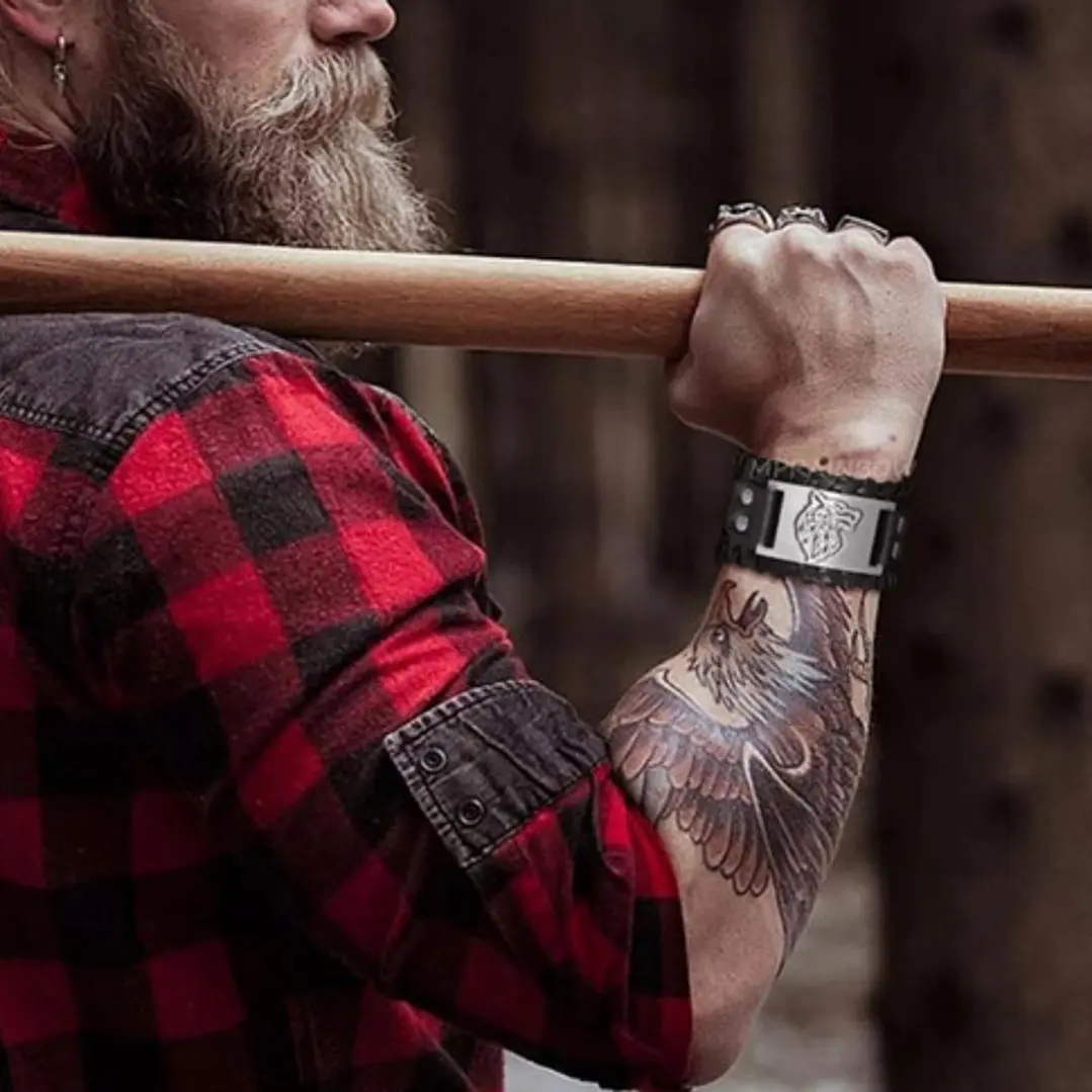 Pulsera Vikinga Fenrir, Cuero Vegano Negro O Café 5