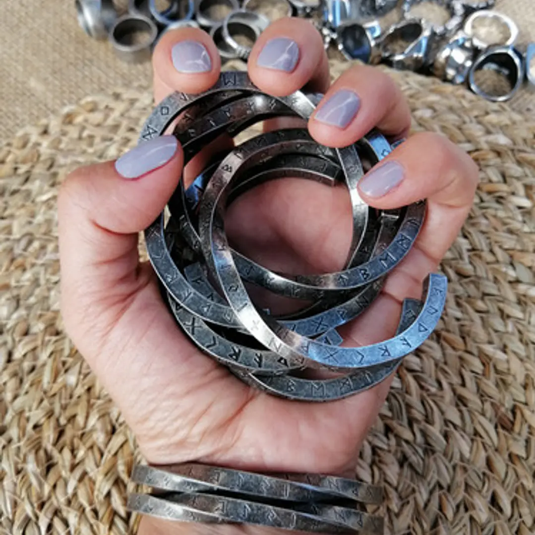 Brazalete Vikingo Runas Nórdicas, Acero Inoxidable Torcido 6