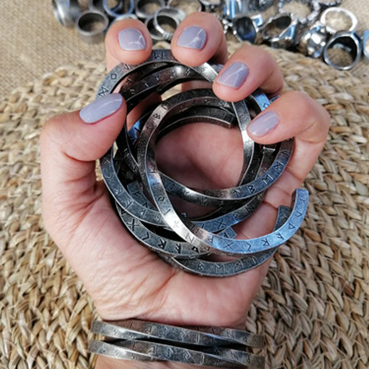 Brazalete Vikingo Runas Nórdicas, Acero Inoxidable Torcido 6
