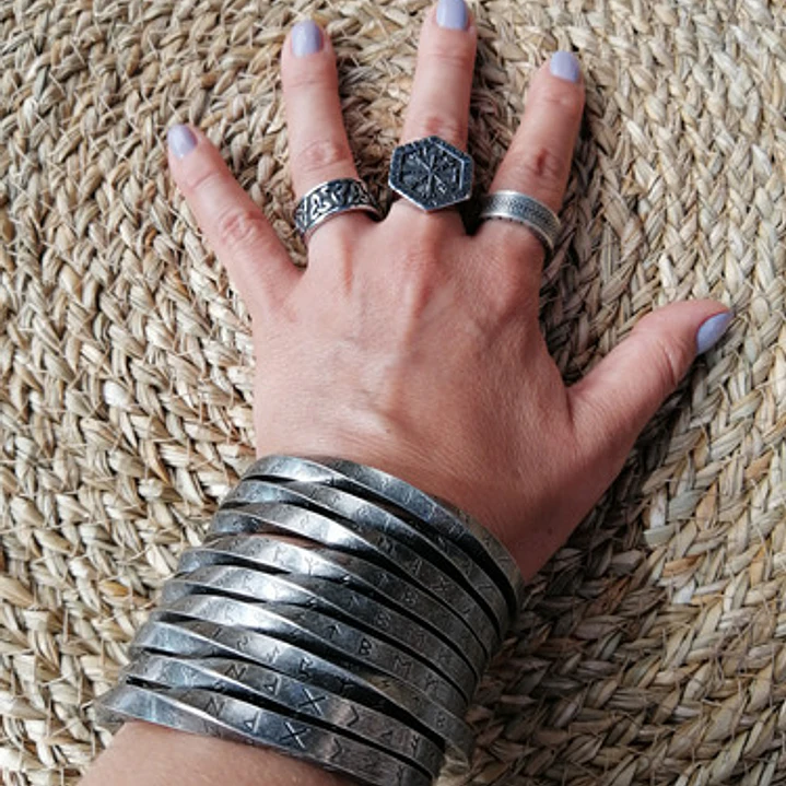 Brazalete Vikingo Runas Nórdicas, Acero Inoxidable Torcido 7