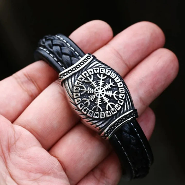 Pulsera Vikinga Aegishjalmur, Cuero Vegano, Cierre Magnético 2