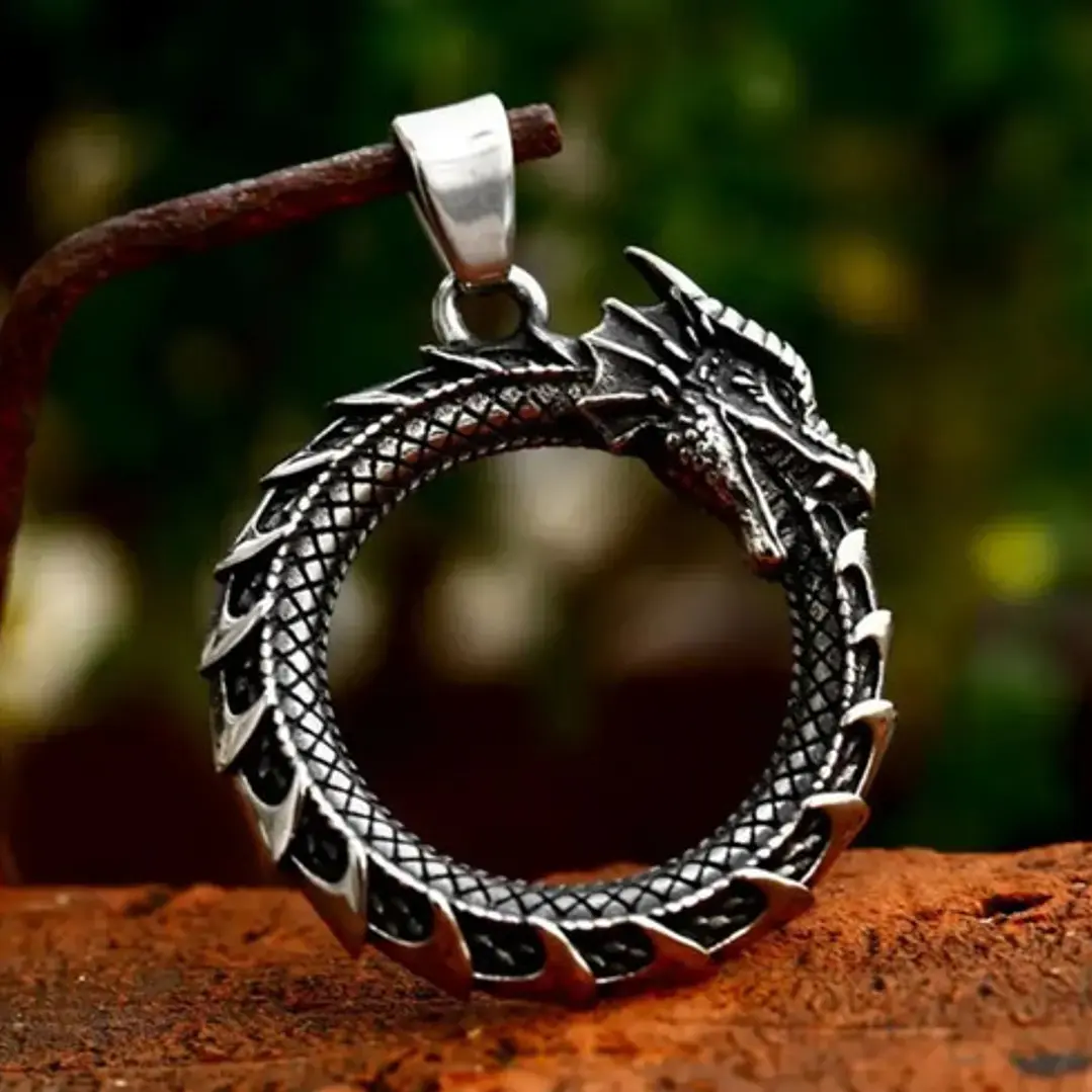 Collar Vikingo Dragón, Acero Inoxidable, Unisex 3