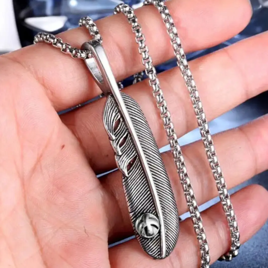 Collar Big Feather, Acero Inoxidable, Hombre 2