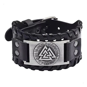 Pulsera Vikinga Valknut, Cuero Vegano Negro O Café