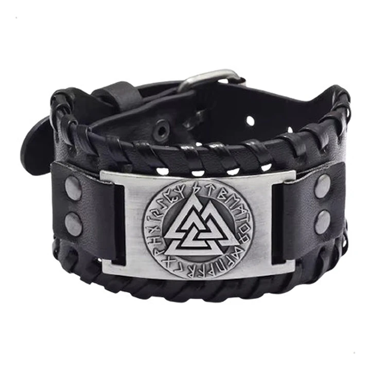 Pulsera Vikinga Valknut, Cuero Vegano Negro O Café 1