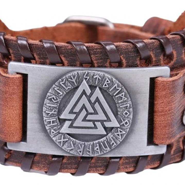 Pulsera Vikinga Valknut, Cuero Vegano Negro O Café 6