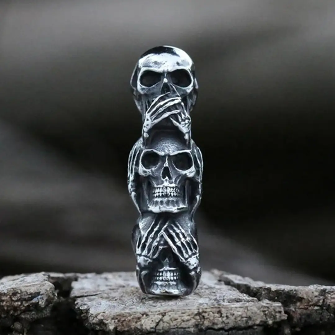 Collar Calaveras San Saru, Acero Inoxidable, Hombre 2