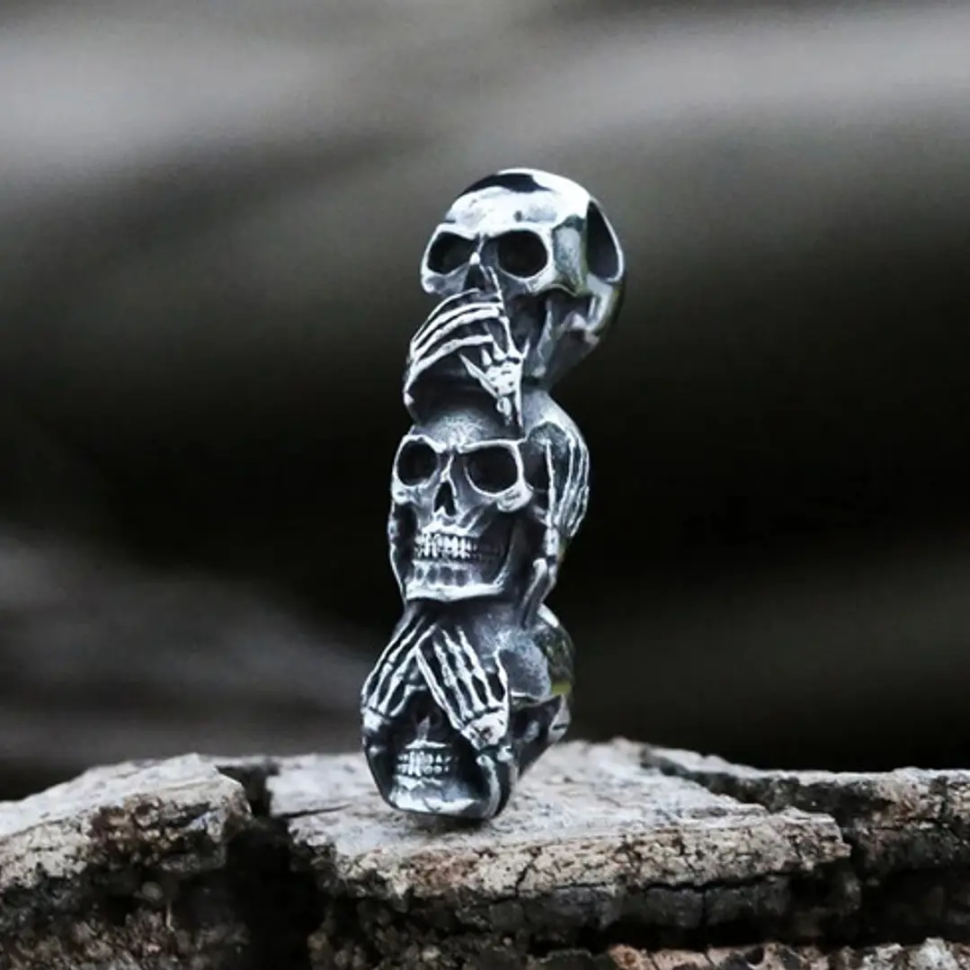 Collar Calaveras San Saru, Acero Inoxidable, Hombre 3