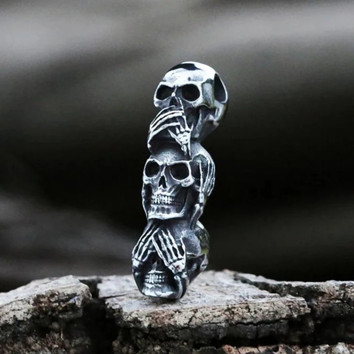 Collar Calaveras San Saru, Acero Inoxidable, Hombre 3