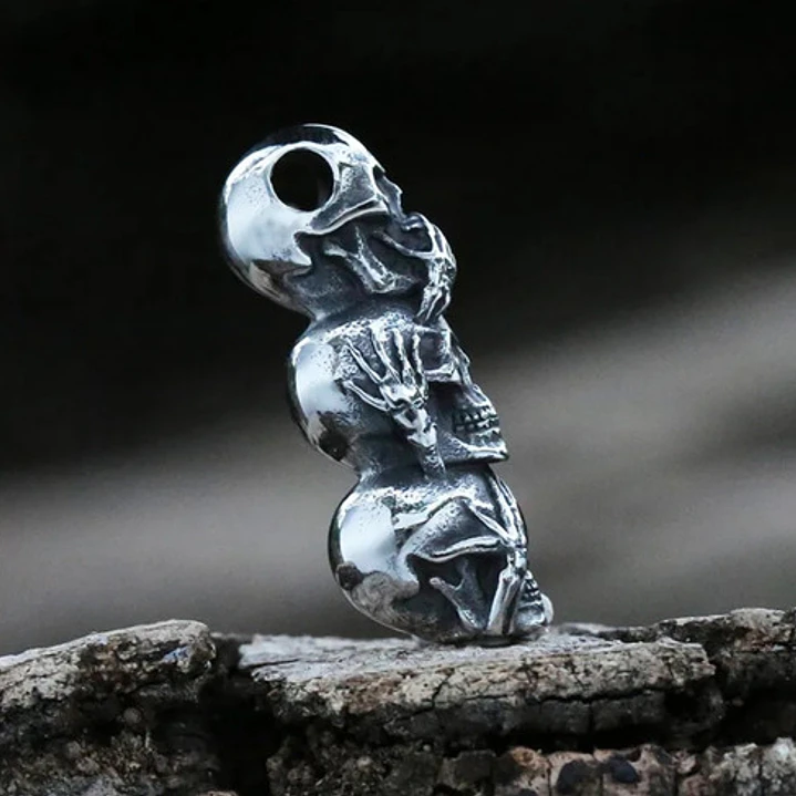 Collar Calaveras San Saru, Acero Inoxidable, Hombre 4