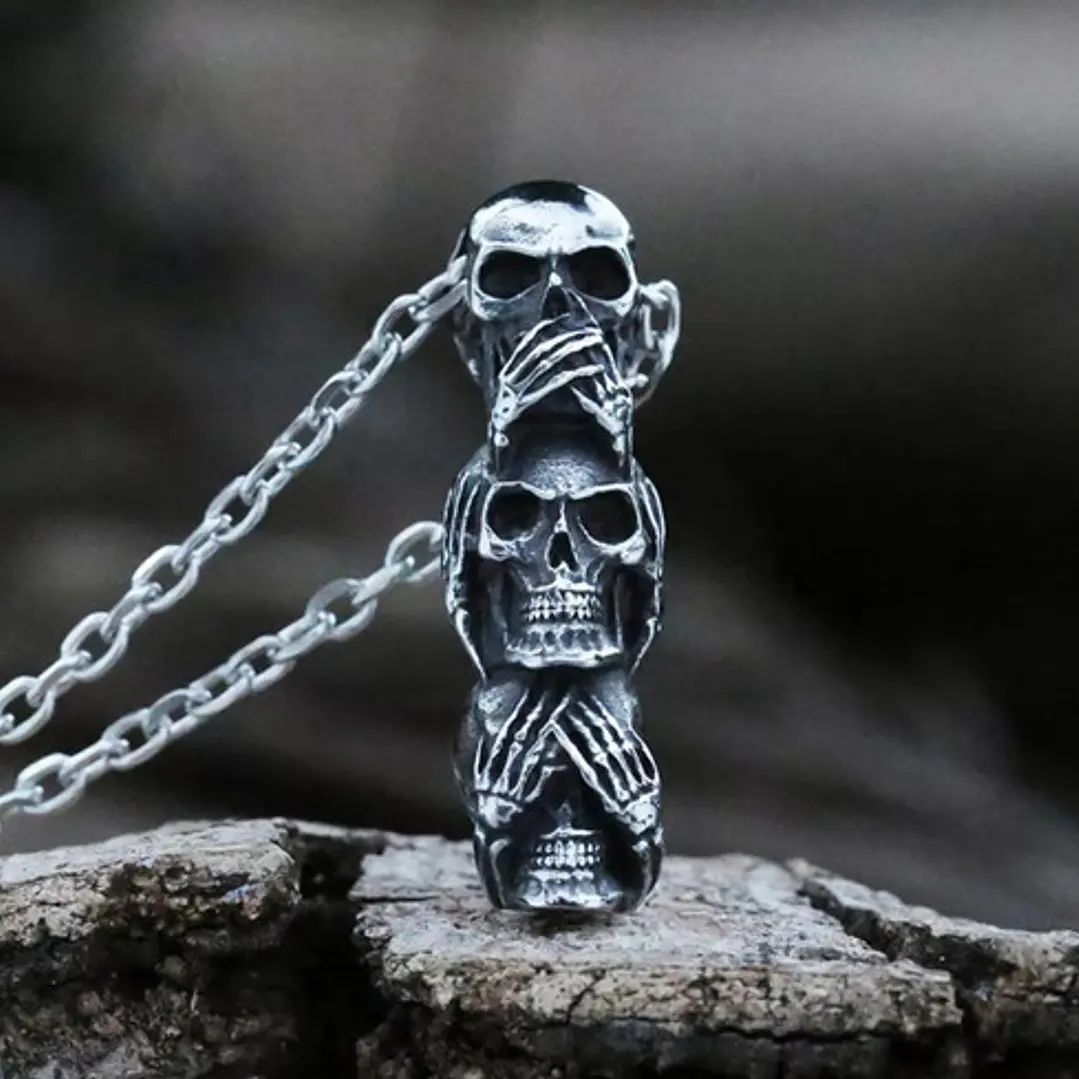 Collar Calaveras San Saru, Acero Inoxidable, Hombre 5
