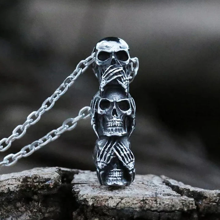 Collar Calaveras San Saru, Acero Inoxidable, Hombre 5
