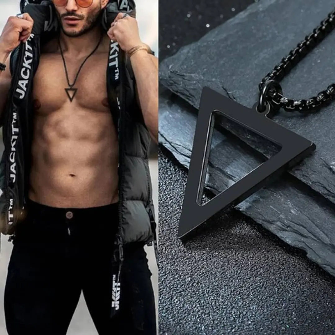 Collar Black Or Silver Triangle, Acero Inoxidable, Hombre 2