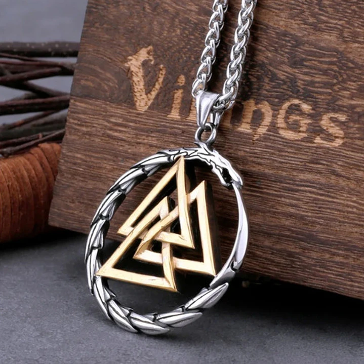 Medallón Vikingo Dragón-valknut, Acero Inoxidable 3