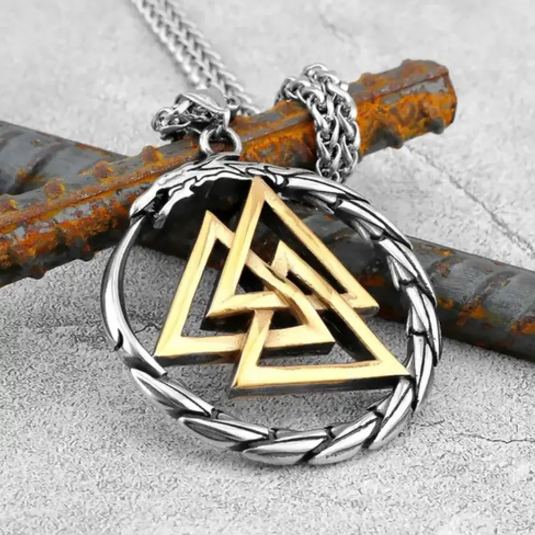 Medallón Vikingo Dragón-valknut, Acero Inoxidable 4