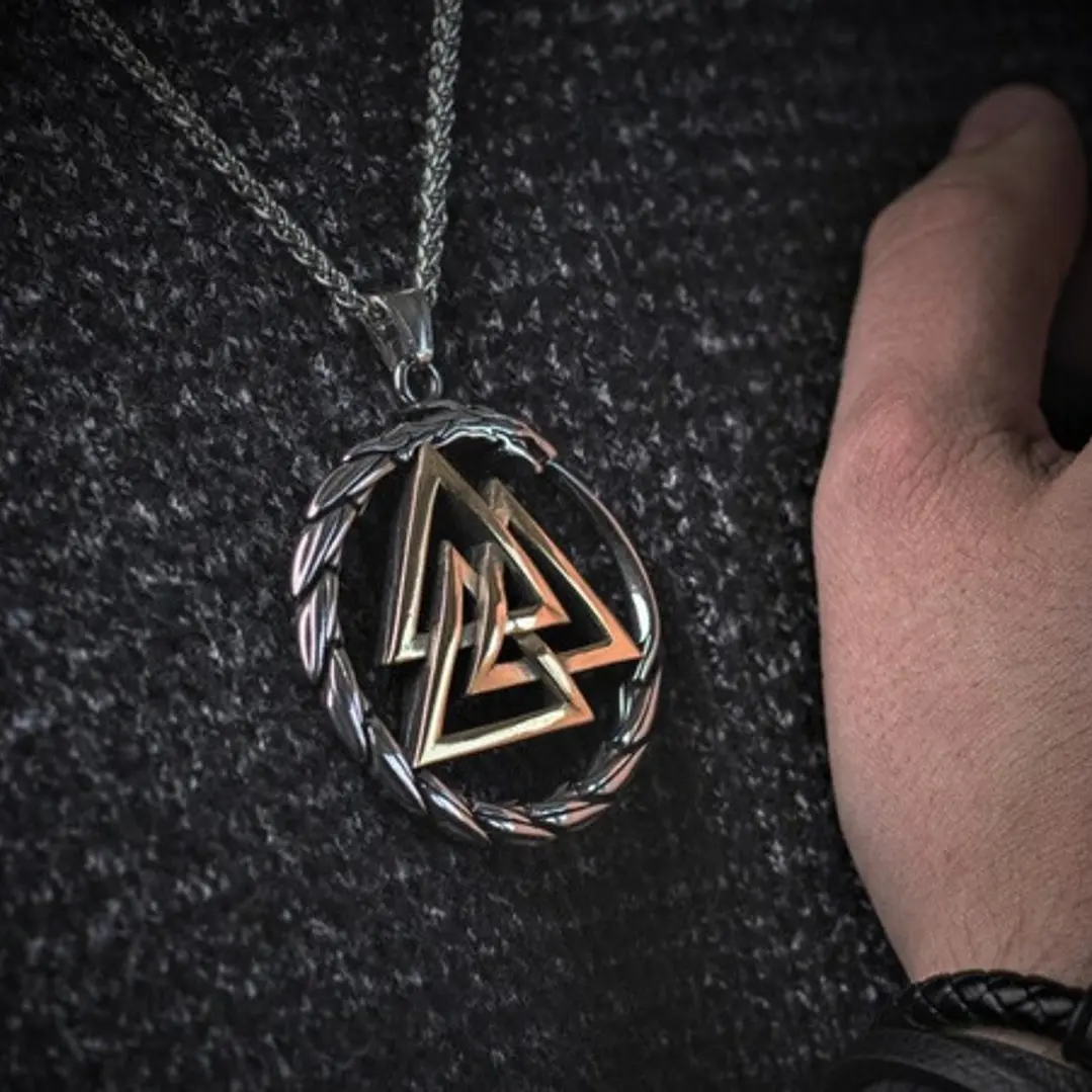 Medallón Vikingo Dragón-valknut, Acero Inoxidable 7
