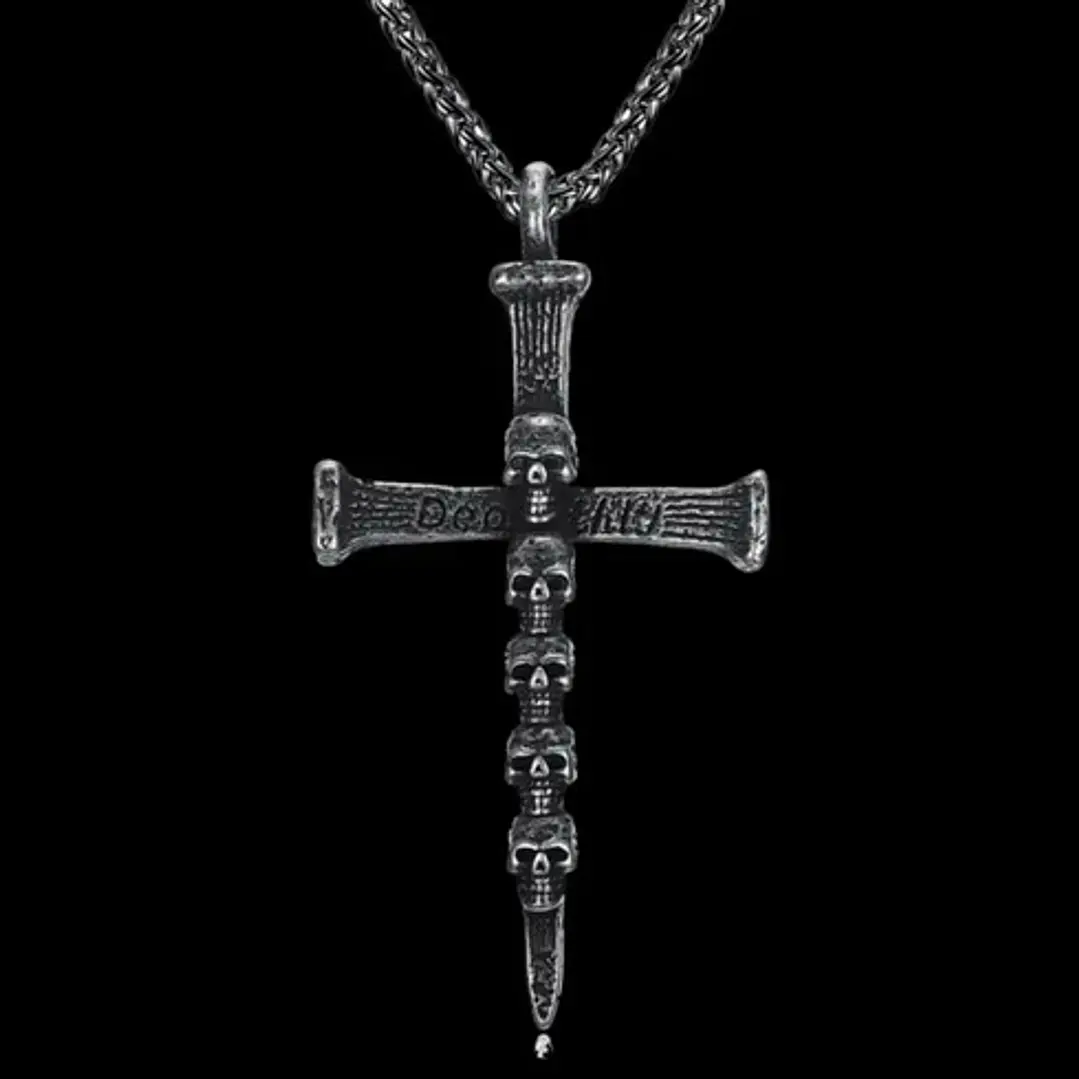 Collar Cross Of Nails And Skulls, Acero Inoxidable, Hombre 2