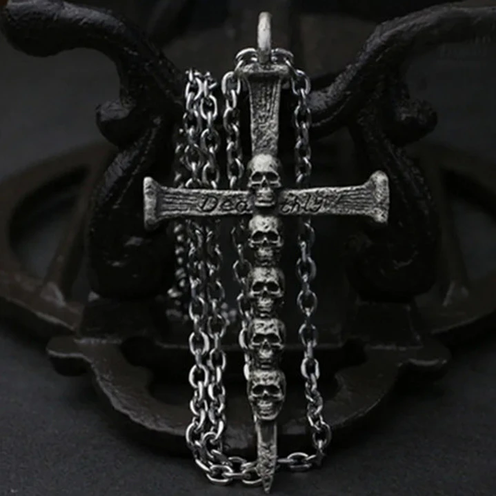 Collar Cross Of Nails And Skulls, Acero Inoxidable, Hombre 4