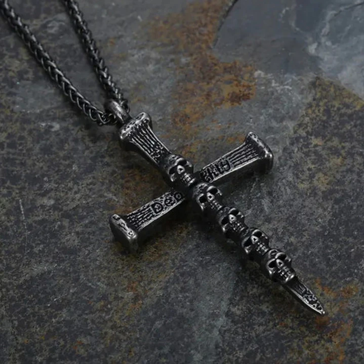Collar Cross Of Nails And Skulls, Acero Inoxidable, Hombre 5