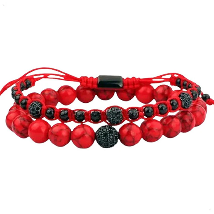 Conjunto Pulseras Piedras Naturales, Howlita Roja, Unisex 1
