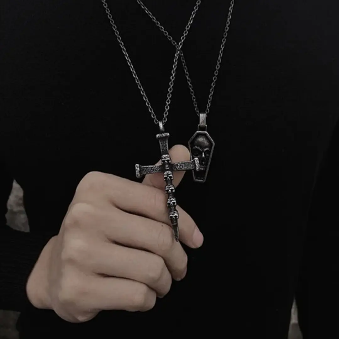Collar Cross Of Nails And Skulls, Acero Inoxidable, Hombre 6
