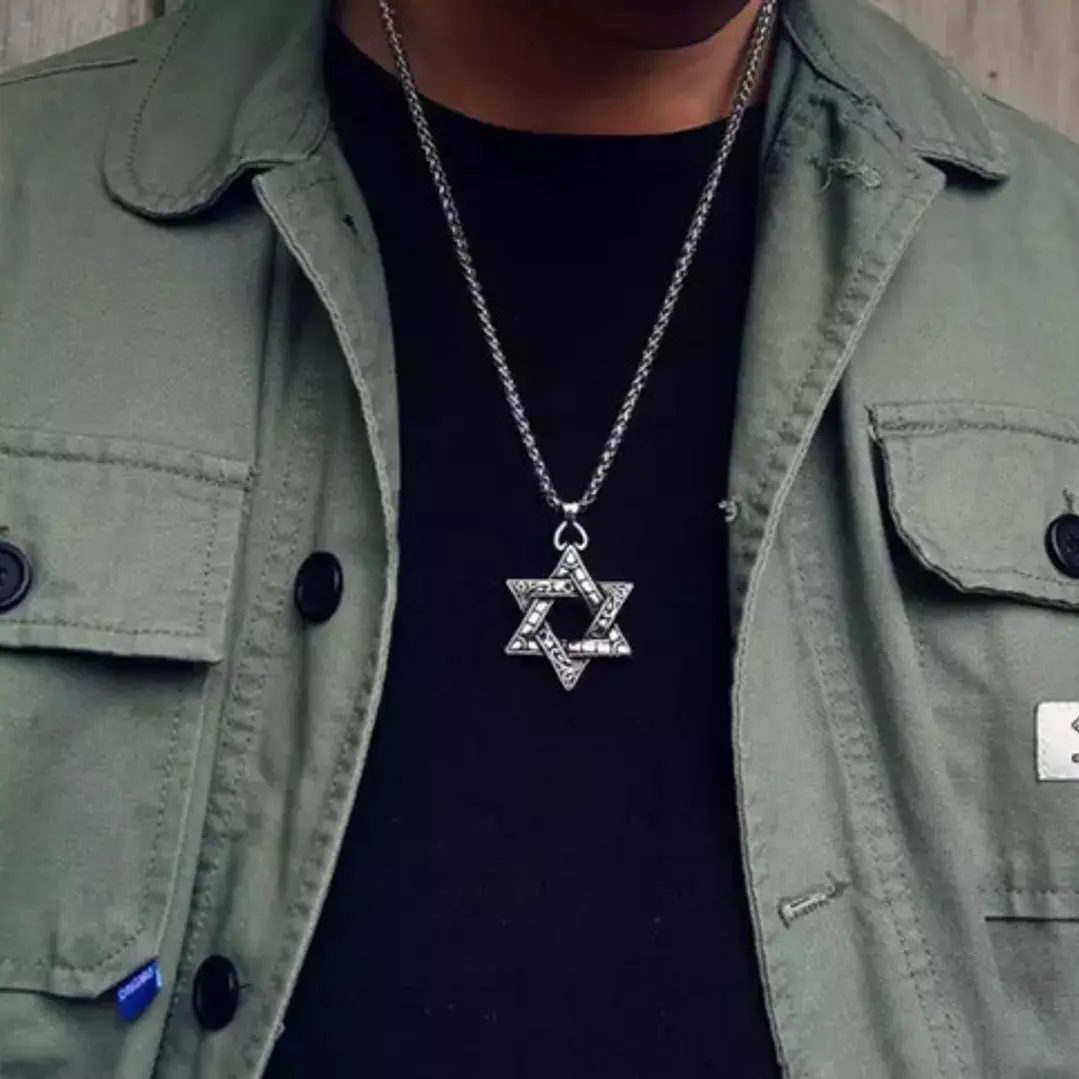 Collar Estrella De David Maciza, Acero Inoxidable, Hombre 3