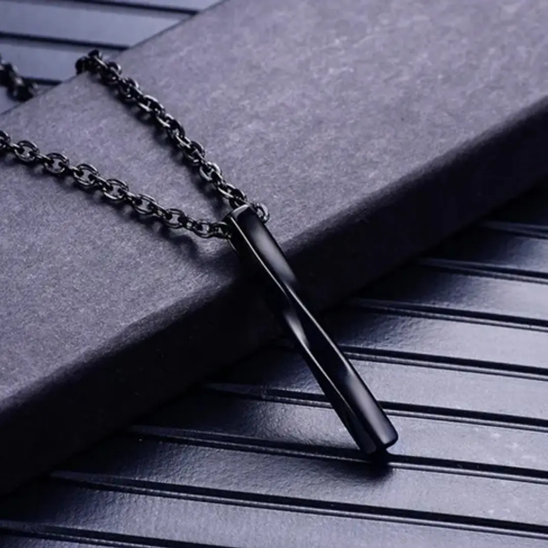 Collar Minimalist Rectangle, Acero Inoxidable Black-silver 3