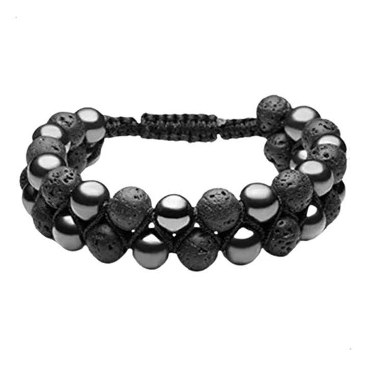Pulsera Piedras Volcánicas Y Hematita, Macramé Ajustable 1