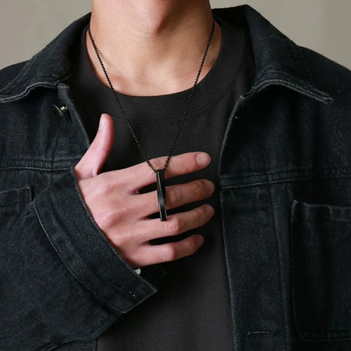 Collar Minimalist Rectangle, Acero Inoxidable Black-silver 4