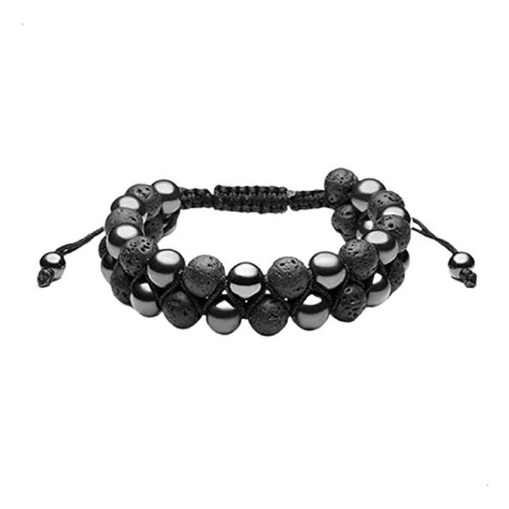 Pulsera Piedras Volcánicas Y Hematita, Macramé Ajustable 2