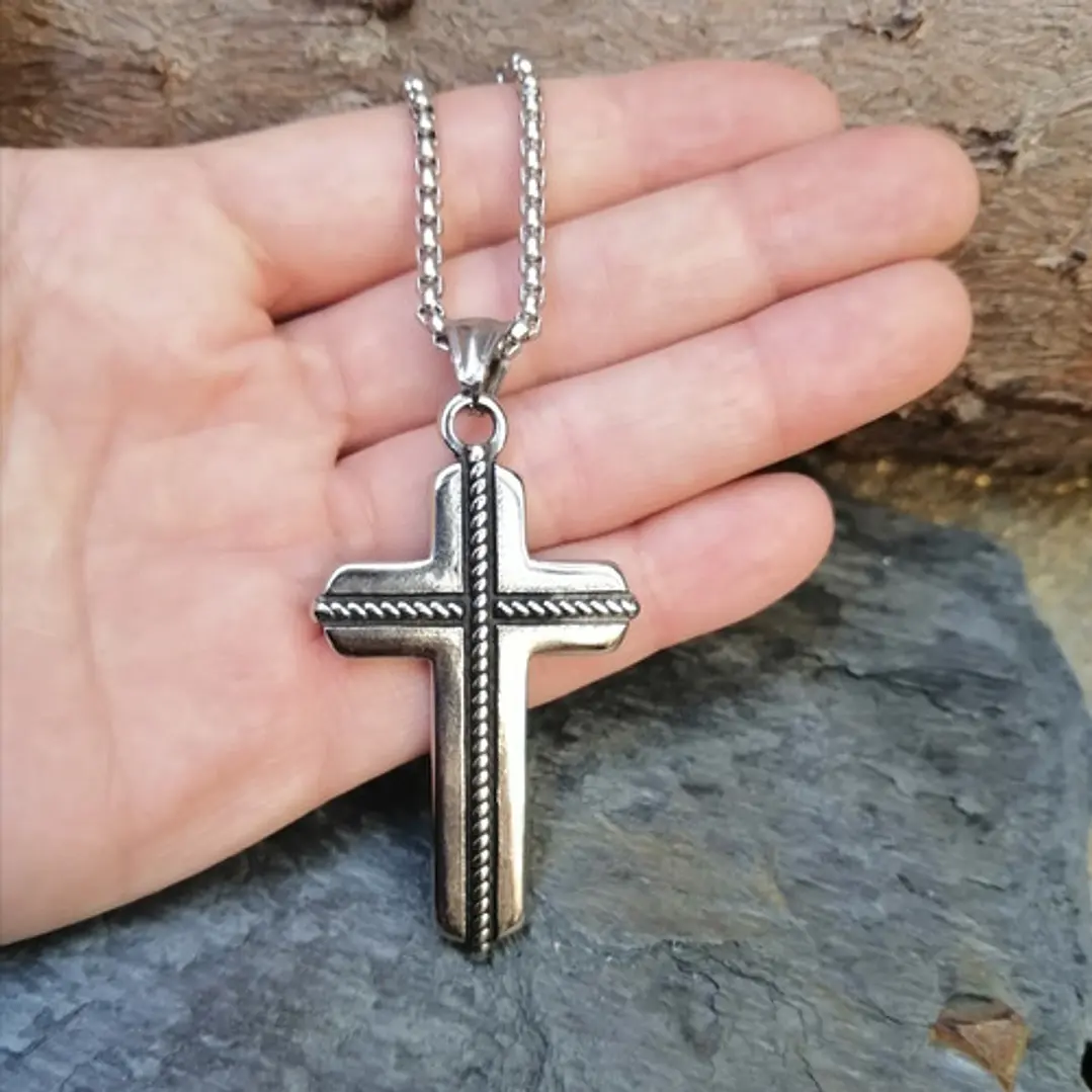 Collar Rustic Cross, Acero Inoxidable, Hombre 2